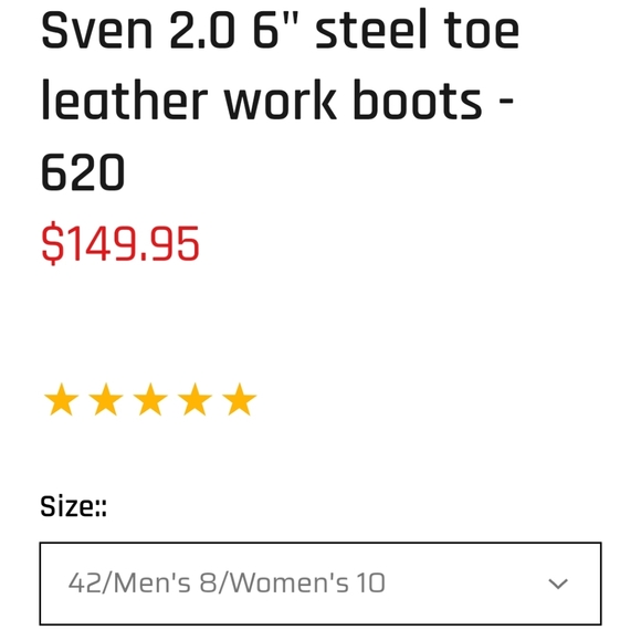 Brand new Men's Sven 2.0 6" steel toe leather work boots- 620, men's size 42 eee - Picture 9 of 9